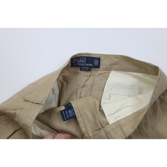 Vintage 90s Ralph Lauren Mens 32 Distressed Linen Above Knee Chino Shorts Beige - Picture 11 of 16